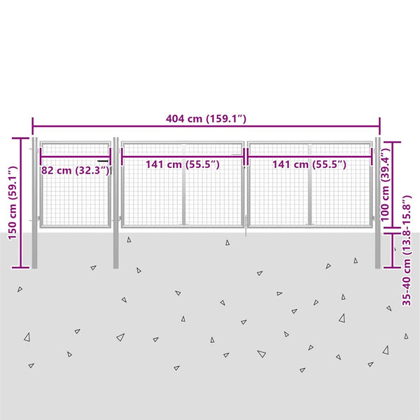 Gartentor aus Stahl 400x100 cm Silber