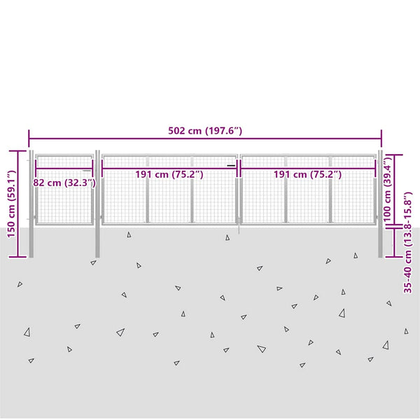 Gartentor aus Stahl 500 x 100 cm Silber