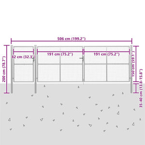 Gartentor aus Stahl 500 x 150 cm Silber