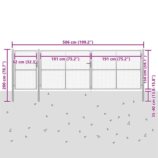 Gartentor aus Stahl 500 x 150 cm Silber