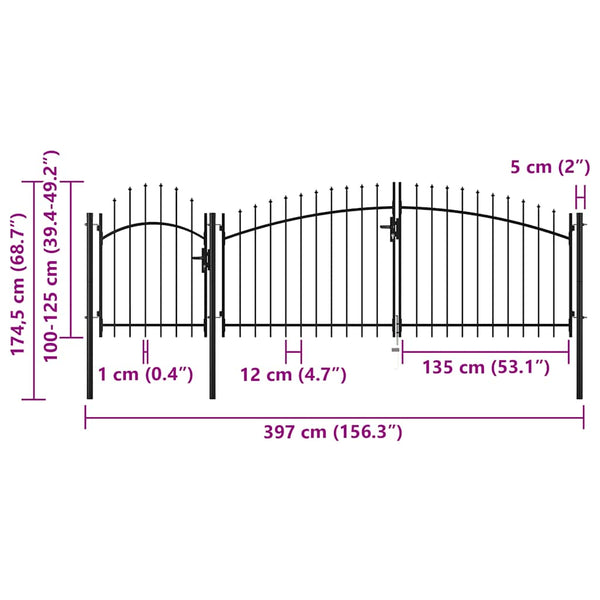 Gartentor Woerden Stahl 1,25 x 4 m Schwarz