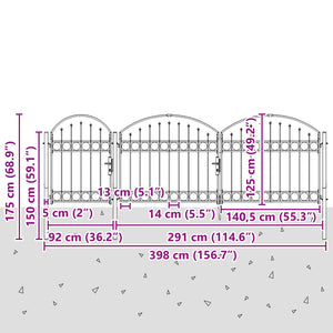 Gartentor mit gewölbtem Oberteil ASSEN 400 x 175 cm Stahl