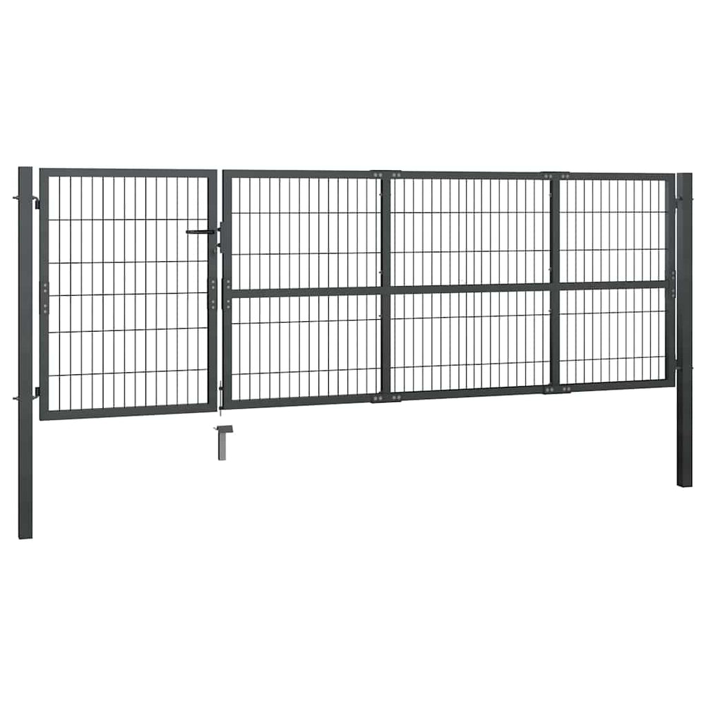 vidaXL Garden Gate with Posts Steel 350 x 100 cm Anthracite