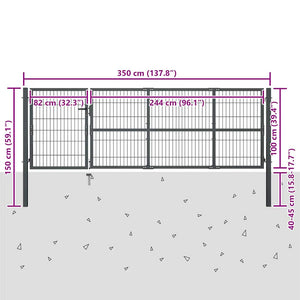 Gartentor mit Pfosten Stahl 350 x 100 cm Anthrazit