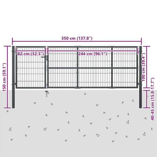 Gartentor mit Pfosten Stahl 350 x 100 cm Anthrazit
