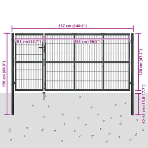 Gartentor mit Pfosten Stahl 350 x 120 cm Anthrazit