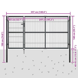 Gartentor mit Pfosten Stahl 350×140 cm Anthrazit