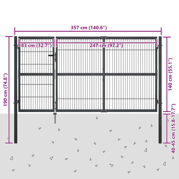 Gartentor mit Pfosten Stahl 350×140 cm Anthrazit