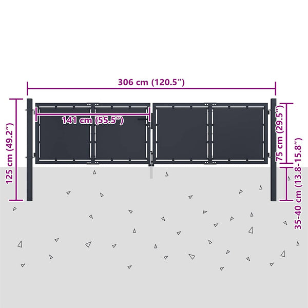 Gartentor aus Stahl 300 x 75 cm Anthrazit
