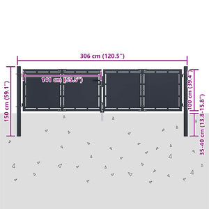 Gartentor aus Stahl 300 x 100 cm Anthrazit
