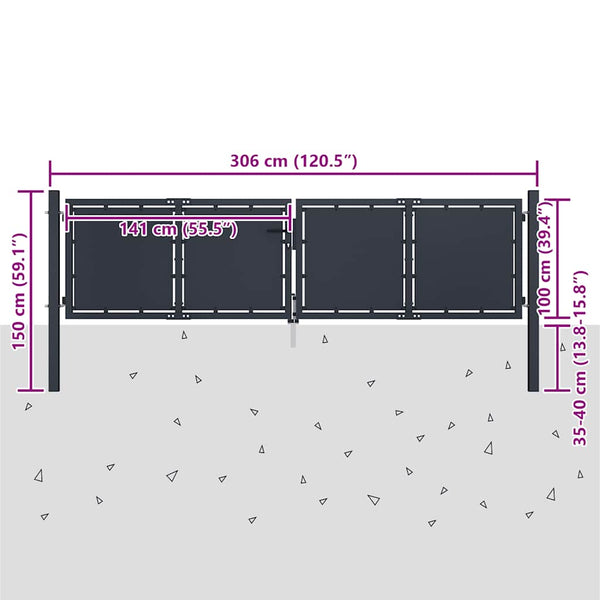 Gartentor aus Stahl 300 x 100 cm Anthrazit