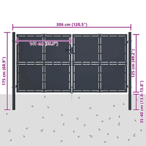 Gartentor aus Stahl 300 x 125 cm Anthrazit