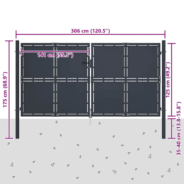Gartentor aus Stahl 300 x 125 cm Anthrazit