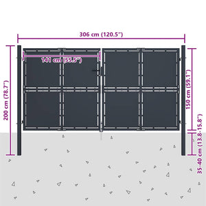Gartentor aus Stahl 300 x 150 cm Anthrazit
