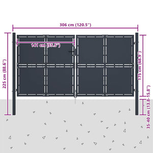 Gartentor aus Stahl 300 x 175 cm Anthrazit