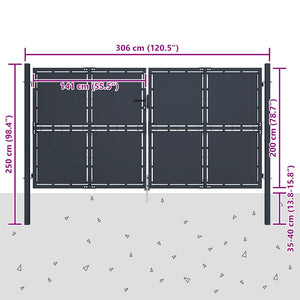 Gartentor aus Stahl 300 x 200 cm Anthrazit