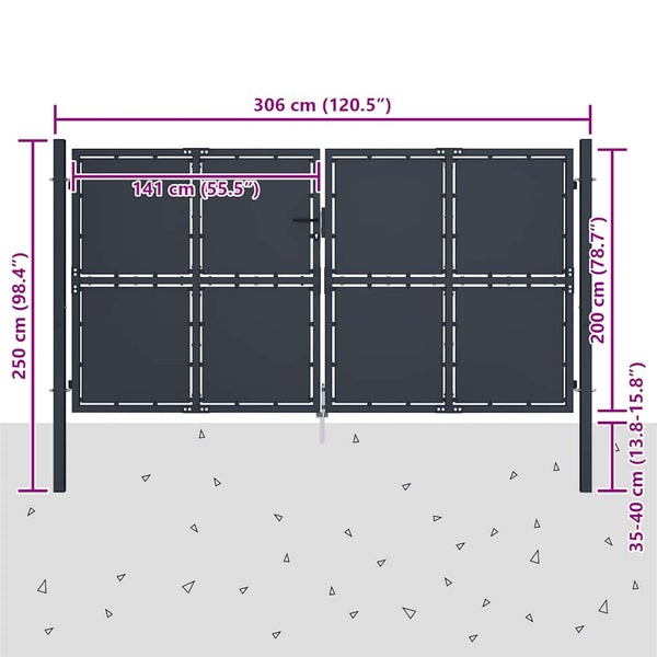 Gartentor aus Stahl 300 x 200 cm Anthrazit