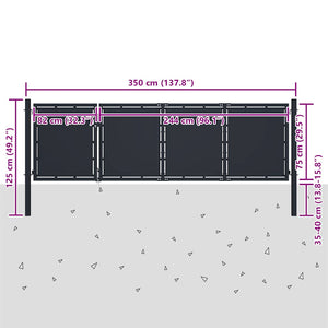 Gartentor aus Stahl 350 x 75 cm Anthrazit