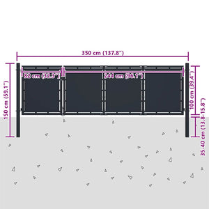 Gartentor aus Stahl 350 x 100 cm Anthrazit