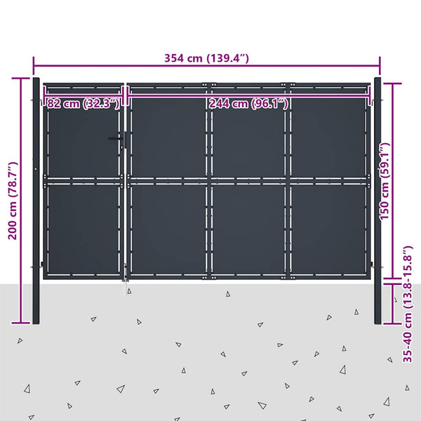 Gartentor aus Stahl 350 x 150 cm Anthrazit