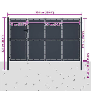 Gartentor aus Stahl 350 x 175 cm Anthrazit
