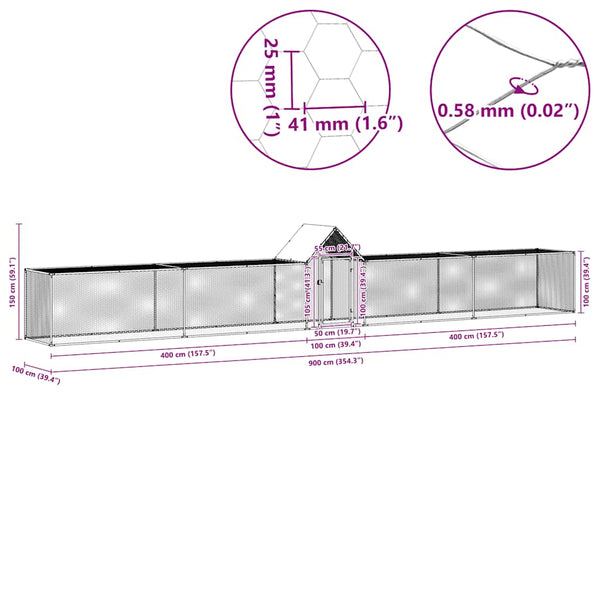 Hühnerstall 9x1x1,5 m Verzinkter Stahl