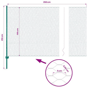 Maschendrahtzaun mit Pfosten Stahl 25 x 1,5 m Grün