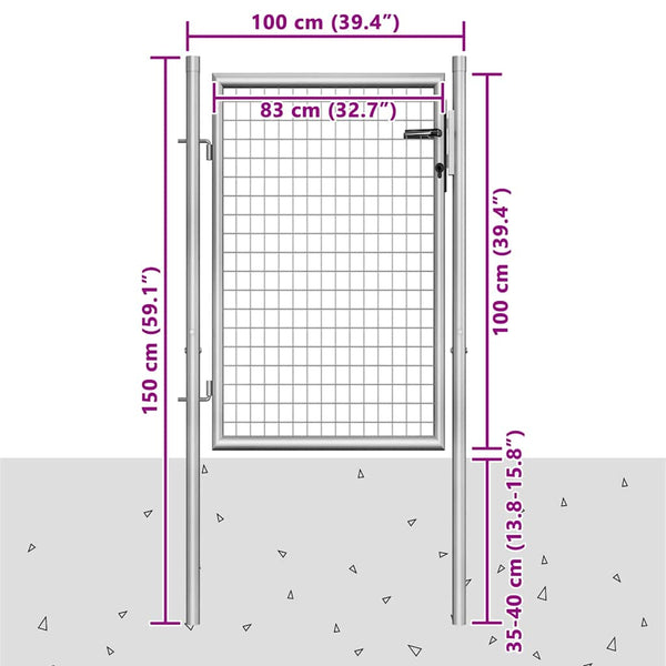 Gartentor verzinkter Stahl 100 x 100 cm Silber