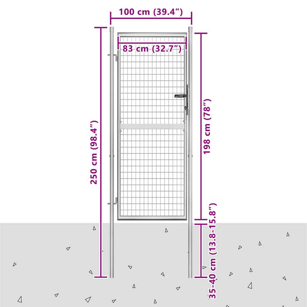 Gartentor verzinkter Stahl 100 x 200 cm Silber
