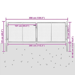 Gartentor verzinkter Stahl 300 x 75 cm Silber