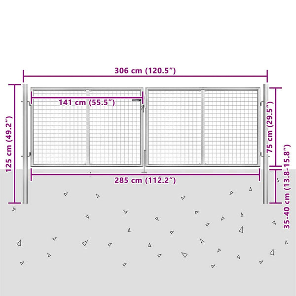 Gartentor verzinkter Stahl 300 x 75 cm Silber
