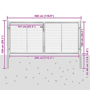Gartentor verzinkter Stahl 300 x 100 cm Silber