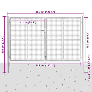 Gartentor Verzinkter Stahl 306 x 200 cm Silbern