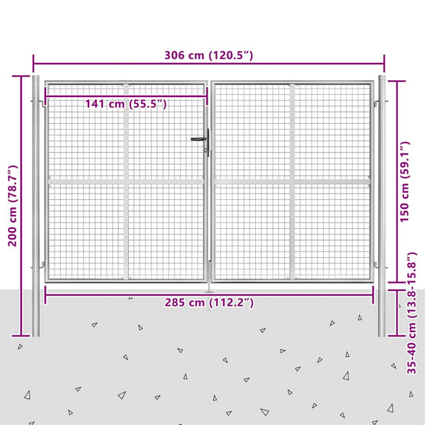 Gartentor Verzinkter Stahl 306 x 200 cm Silbern