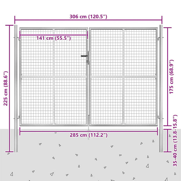 Gartentor verzinkter Stahl 300 x 175 cm Silber