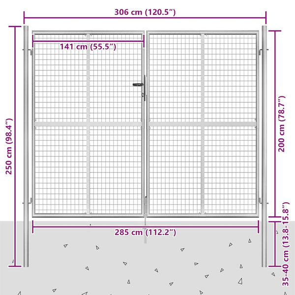 Gartentor verzinkter Stahl 300 x 200 cm Silber