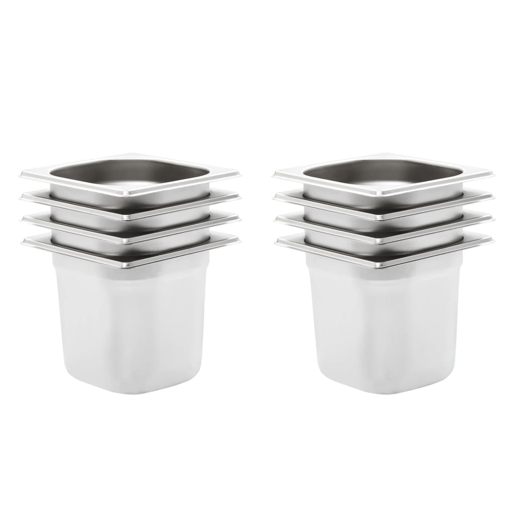 GN 1/6 Gastronormbehälter, 8er Set, Edelstahl