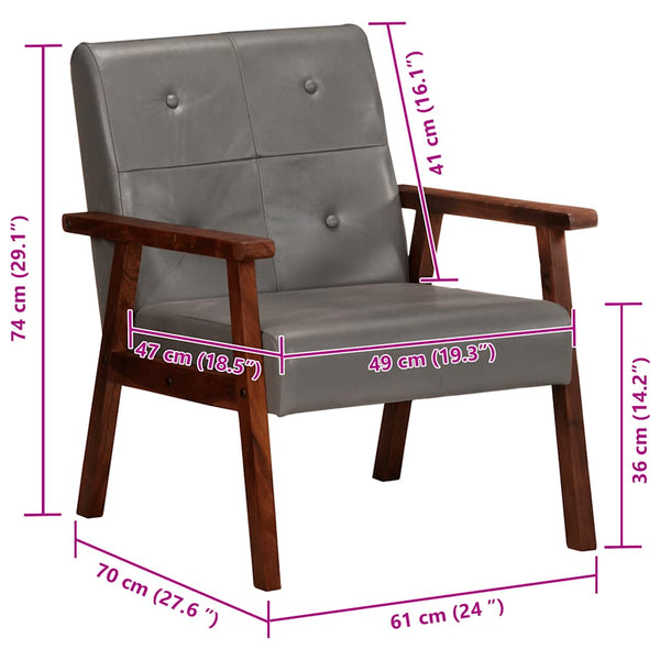 vidaXL Fauteuil Gris Cuir Véritable