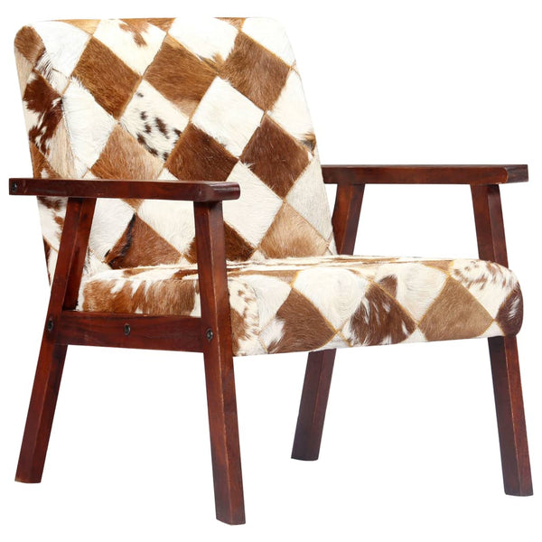 vidaXL Fauteuil blanc et marron en cuir de chèvre véritable