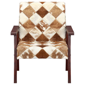 vidaXL Fauteuil blanc et marron en cuir de chèvre véritable