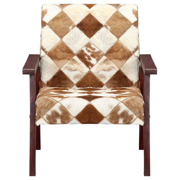 vidaXL Fauteuil blanc et marron en cuir de chèvre véritable