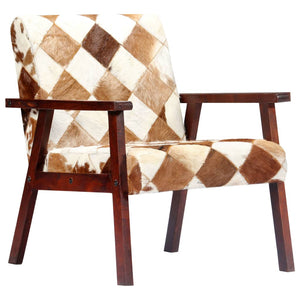 vidaXL Fauteuil blanc et marron en cuir de chèvre véritable