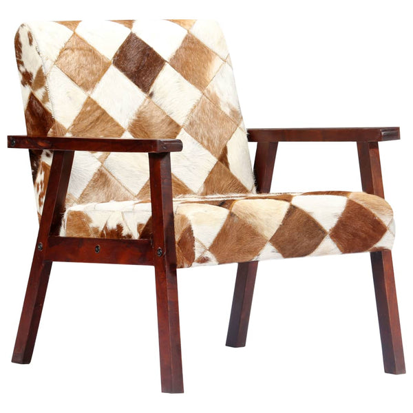vidaXL Fauteuil blanc et marron en cuir de chèvre véritable