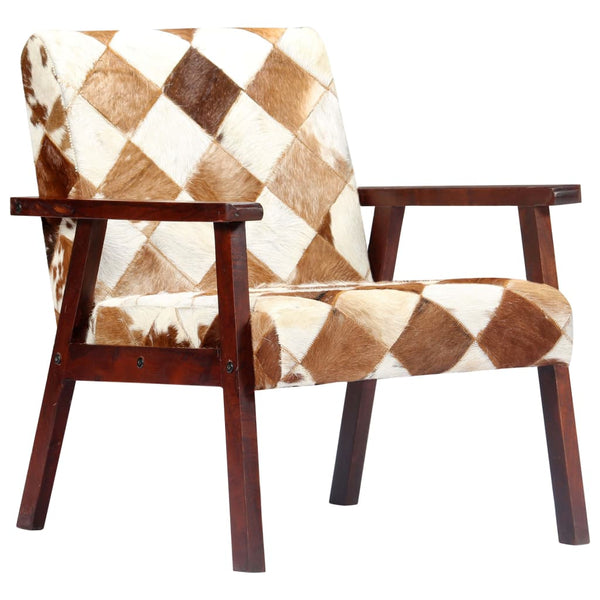 vidaXL Fauteuil blanc et marron en cuir de chèvre véritable