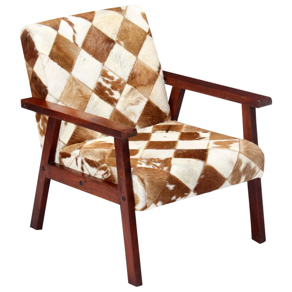 vidaXL Fauteuil blanc et marron en cuir de chèvre véritable