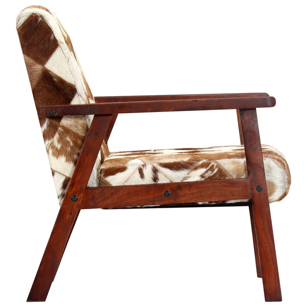 vidaXL Fauteuil blanc et marron en cuir de chèvre véritable