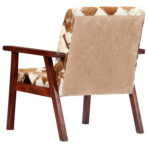 vidaXL Fauteuil blanc et marron en cuir de chèvre véritable