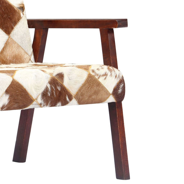 vidaXL Fauteuil blanc et marron en cuir de chèvre véritable