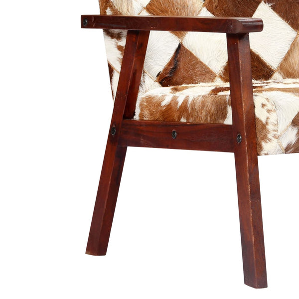 vidaXL Fauteuil blanc et marron en cuir de chèvre véritable