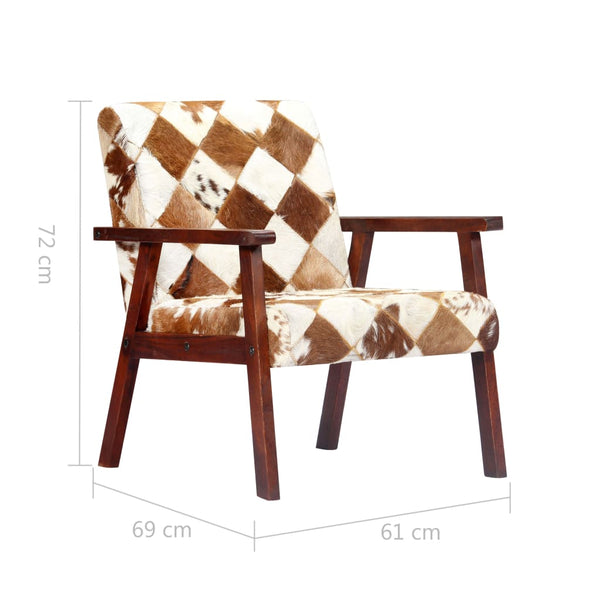vidaXL Fauteuil blanc et marron en cuir de chèvre véritable